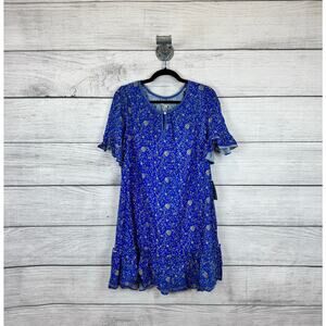 Max Studio Plus Size Blue Ruffle Flutter Sleeve Floral Mini Spring Dress Size 1X